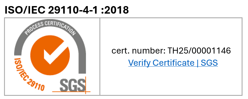ISO/IEC 29110-4-1:2018 certification information, SGS certificate TH25/00001146
